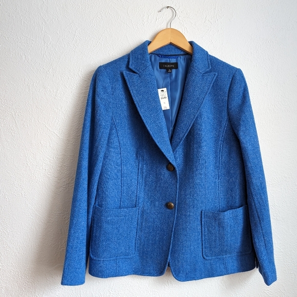 TALBOTS Wool Classic Bright Blue Felted Shetland Blazer Jacket - Picture 6 of 16